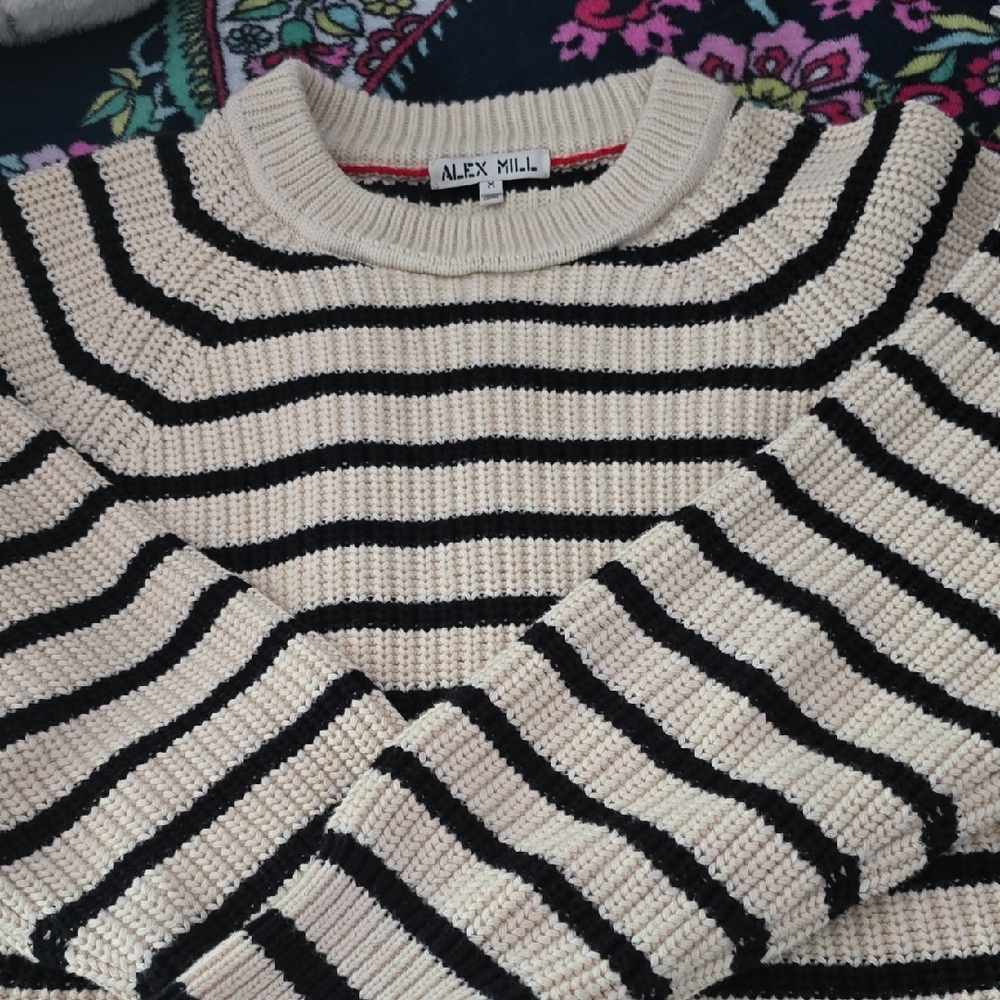 Alex Mill Black and Cream Crew Neck Sweater